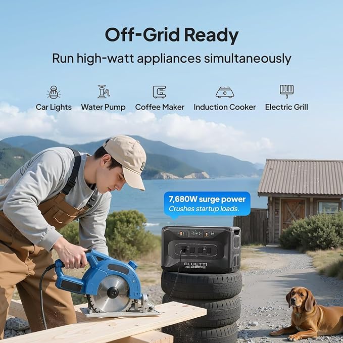 BLUETTI Apex 300 Solar Generator (2025 New) with 4 200W Solar Panels, 2764.8Wh LFP Battery Backup with 6 3840W AC Outlets (7680W Surge), 120V/240V Dual Voltage, Ideal for Camping and Off-Grid Living
