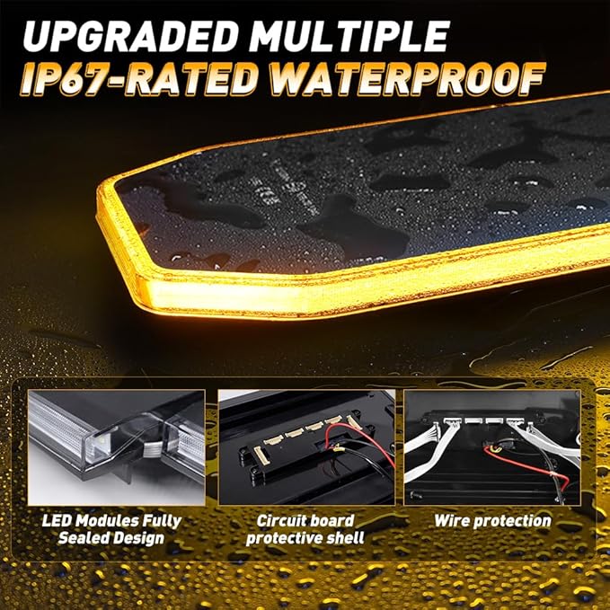 ASPL 282 LED Low Profile Emergency Strobe Light Bar 47" Roof Top Warning Hazard Flashing Security Traffic Advisor/Controller / 27 Patterns Lights for Tow Truck Construction Vehicle (Amber)