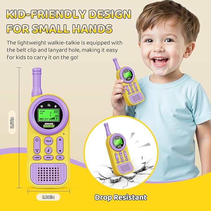 Walkie Talkies for Kids Toys: Toys for 3-12 Year Old Boys Girls - 22 Channels 2 Way Radio Toy with Backlit LCD Flashlight - 3 Miles Range for Outside/Camping/Hiking (2-Pack)