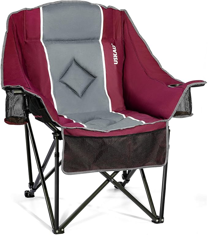 Oversized Folding Camping Chair for Adults Heavy Duty Padded Outdoor Chairs Big and Tall XL Picnic Chair with Cup Holders 400lb Capacity, Comfy for Lawn Sports and Outside Use