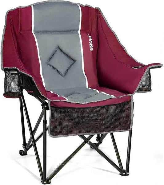 Oversized Folding Camping Chair for Adults Heavy Duty Padded Outdoor Chairs Big and Tall XL Picnic Chair with Cup Holders 400lb Capacity, Comfy for Lawn Sports and Outside Use