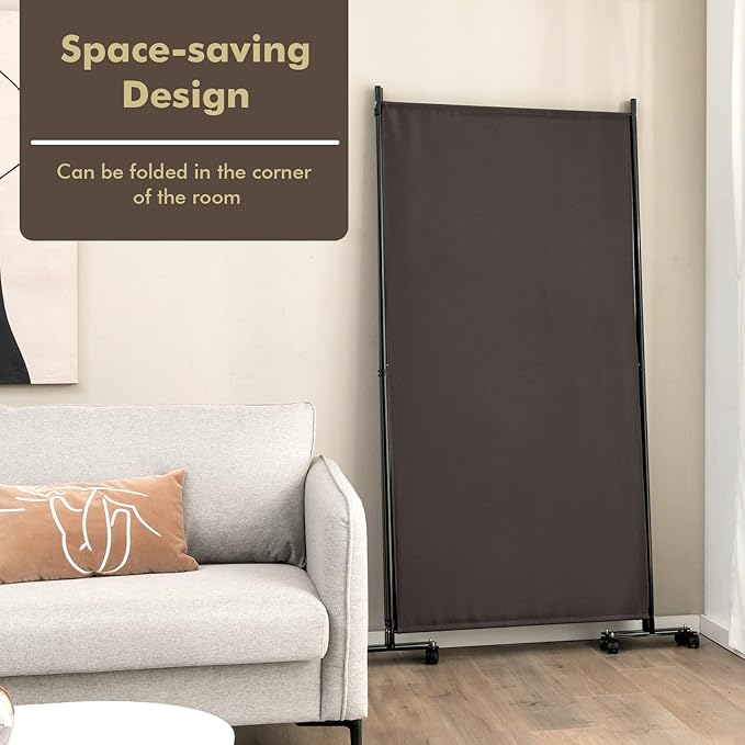 Giantex 3 Panel Room Divider with Wheels, 103''W x 71''H Folding Privacy Screen, Rolling Partition Room Dividers for Home Office Studio, Freestanding Fabric Wall Divider for Room Separation, Brown