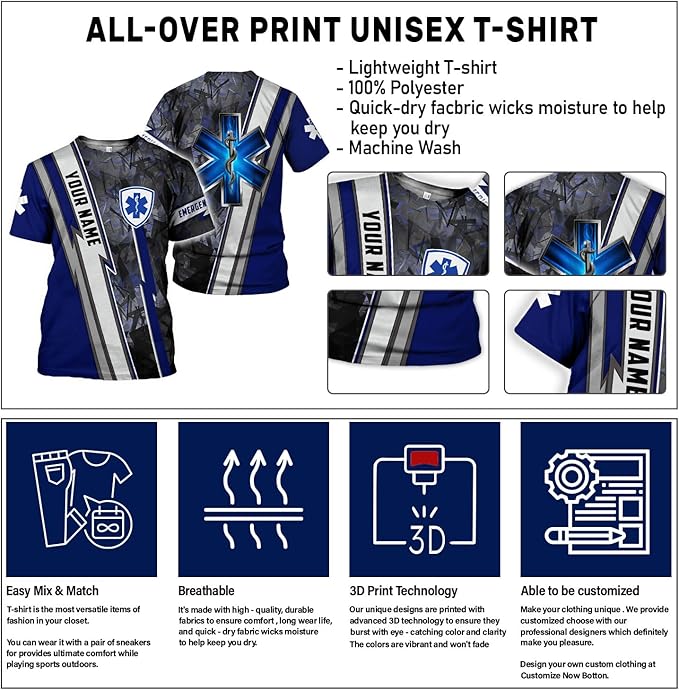 Personalized EMT 3D Shirt, EMT 3D Hoodie, 3D EMS Hoodies for Men, Medical Uniforms EMS Shirt, Emergency Medical Service Shirt