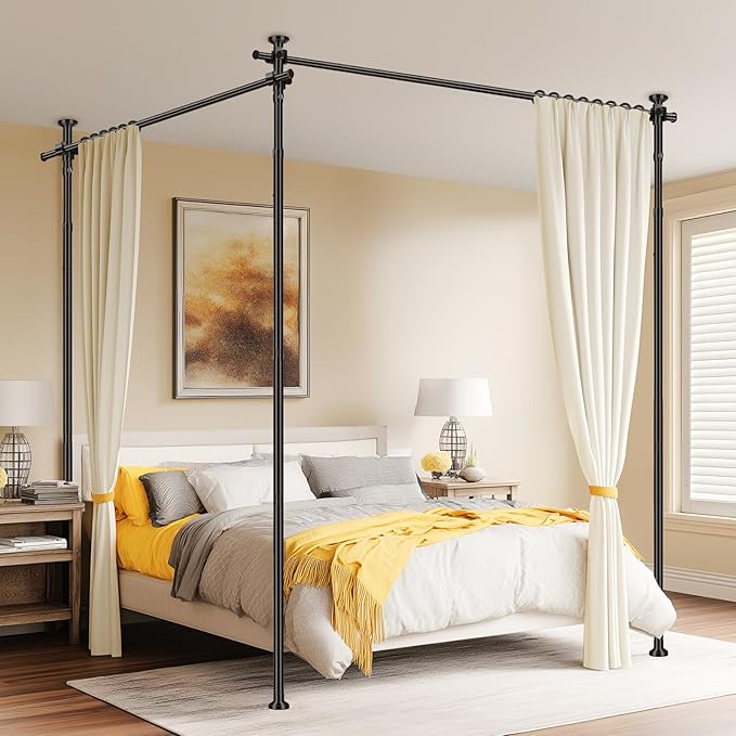 Room Divider No Drilling Tension Curtain Rod Wall Divider for Room Separation (H) 43-120×(W) 35-200 inch Adjustable, Heavy Duty Partition Space Separator Freestanding Tension Curtain Stand, Black