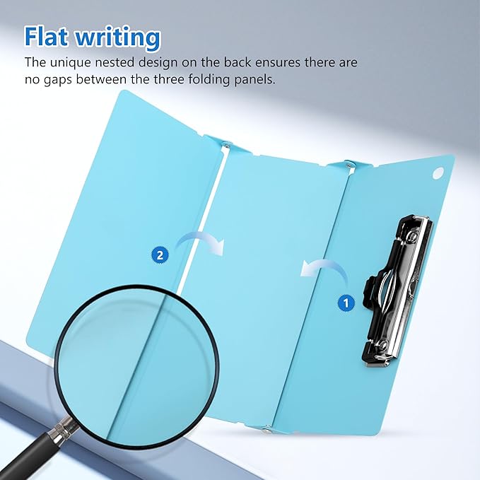 Nursing Foldable Medical Clipboard, Edition Cheat Sheets Lithium 3 Layers Foldable Clipboards Nursing Pocket Size Profile Clip Nurse Clipboards Notepad for Nurses Students and Doctors, Light Blue