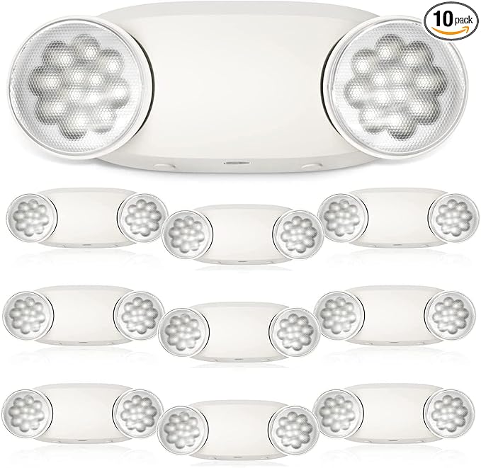FREELICHT 10 Pack Emergency Lights for Business, Hard Wired, LED Emergency Lights with Battery Backup, 2 Heads Adjustable Commercial Exit Lighting Fixtures, UL 924 Certified