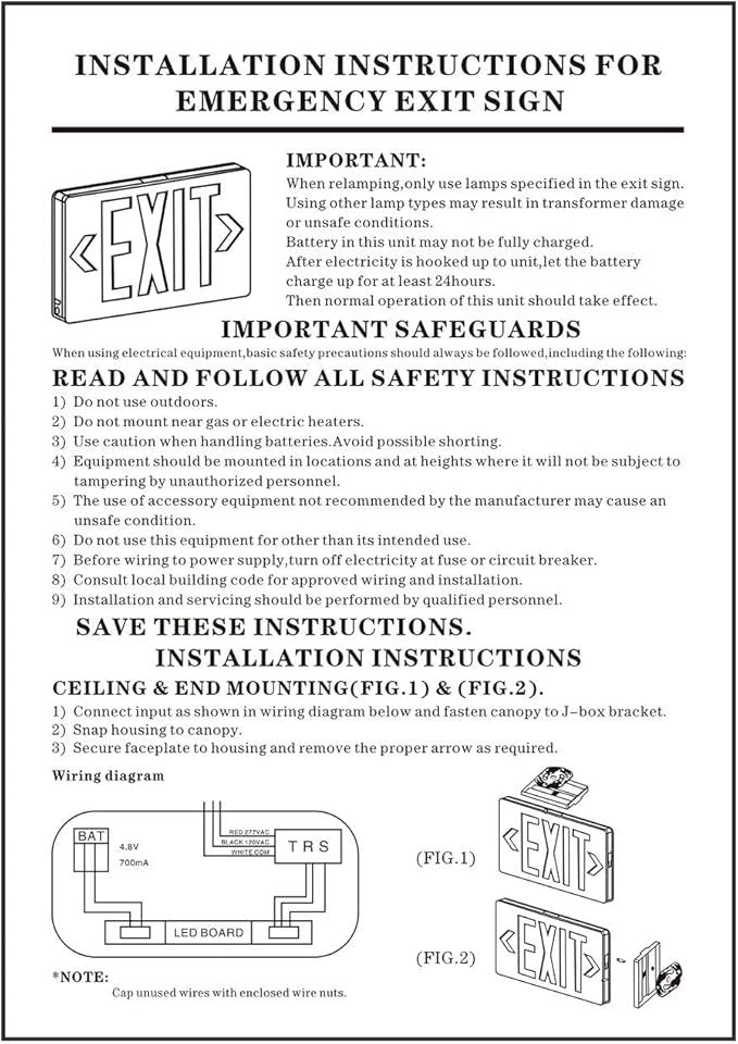 AKT LIGHTING Red LED Exit Sign Emergency Light with Battery Backup, Double Face Hardwired Red Letter Emergency Exit Lighting For Business, Restaurant, Commercial, Supermarket, UL-Listed, 120-277V, 6PCS