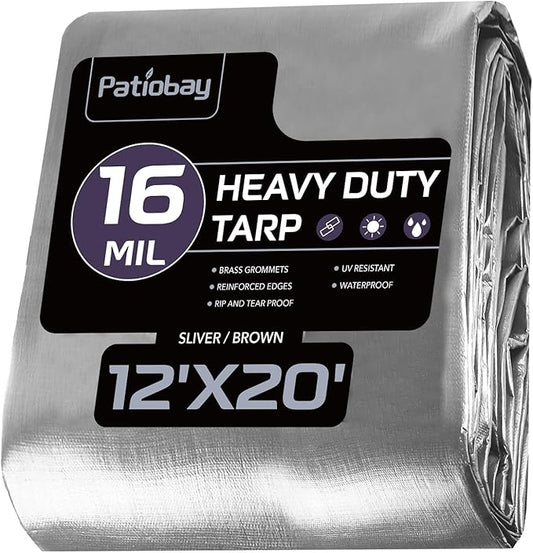 Tarp 12x20FT, 16 Mil Large Tarp, Tarps Heavy Duty Waterproof with Grommets Every 23.6", Thicker Plastic Tarp, UV Resistant Tear&Fade Resistant, Reinforced Edges for Outdoor Pool Camp Tent