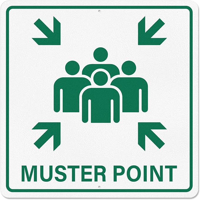 Muster Point Sign with Pre-Drilled Holes 18 × 18 Inches Heavy-Duty Aluminum Reflective Waterproof Signage for Warehouse School Hospital