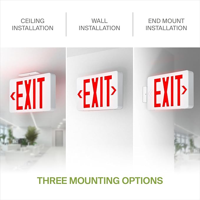 ASD LED Exit Sign with Battery Backup - UL 120/277V Double Face Emergency Exit Light for Business, Office Commercial Hardwired Damp Location Power Outage Lights, Red