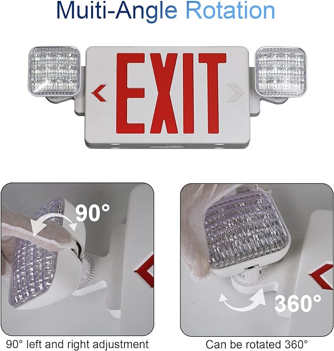 TANLUX Red Corded Exit Sign with Emergency Lights, 1.0 Meter Plug in Exit Sign with Battery Backup Lights for Business, Commerical Emergency Lighting Combo, UL Listed, AC 120/277V, Double Face
