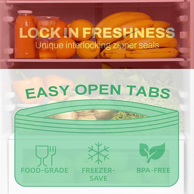 Compostable Quart Food Storage Freezer Bags, 60 Count | 2 Mil | 8 IN x 7 IN, Freshness Easy Open Biodegradable Eco-Friendly Reclosable Compost Zipper Bags