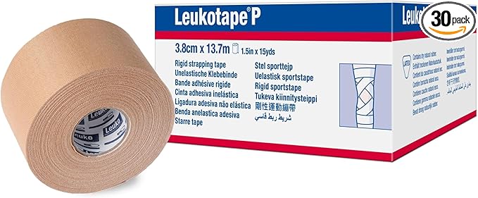 Leukotape P Adhesive Strapping Tape – for Sports Injuries, Strains and Sprains - 1.5 in x 15 yds, Tan, (30 Rolls)