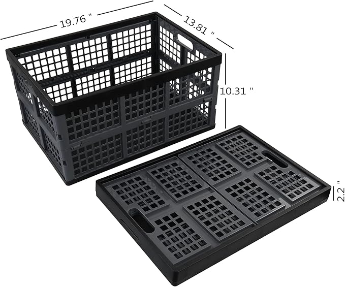 42 Liters Collapsible Storage Crate, Plastic Folding Crates, 4 Packs