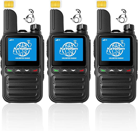 KAYOTOM Lifetime Free Global Walkie Talkies Unlimited Range PTT Push-to-Talk Over Cellular Nationwide 5000 Miles POC 4G Handheld Long Range Two Way Radio for Team (with Earphones, 3-Packs)