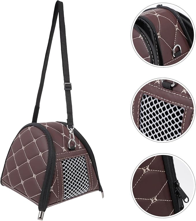 Small Animal Carrier Bag for Hamsters and Hedgehogs, Portable Pet Travel Pouch with Brown Nylon Strap, Outdoor Chinchilla and Rat Carrier for Small Pets on The Go