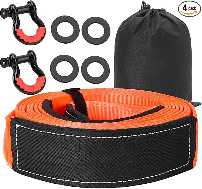 Heavy Duty Tow Strap Recovery Kit, 3" x 20'ft Tree Saver Winch Strap + 2 x3/4" D Ring Shackles + Storage Bag, Off Road Towing Strap Kit for Truck/SUV/ATV/RV