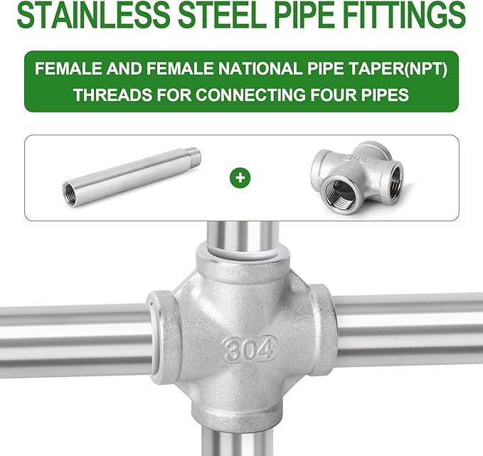 TAISHER 1PCS Stainless Steel 4 Way Pipe Fittings, 1-1/4" x 1-1/4" x 1-1/4" x 1-1/4" NPT Female Pipe Fittings