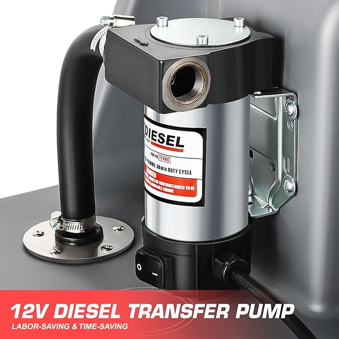 DNA MOTORING Portable Fuel Tank Caddy 26 Gallon 100L 12V Diesel Transfer Unit for Cars Trucks Lawn Mowers ATVs Boats,Grey,TOOLS-00303