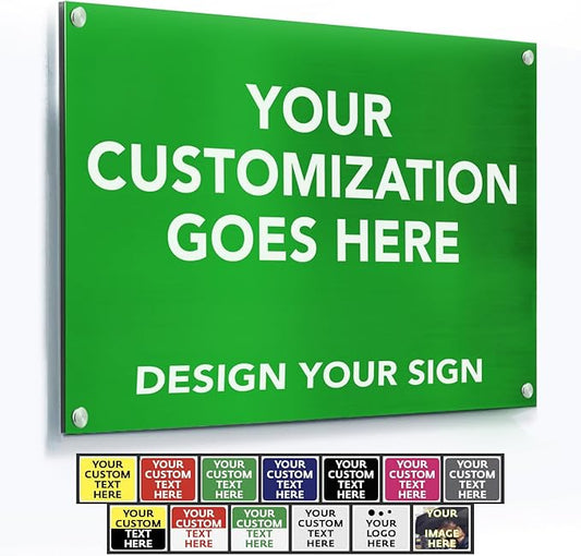 Custom Personalized Outdoor Metal Aluminum Business Signs, Waterproof White (Green, 24x18 In)