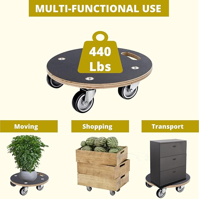 Furniture Moving Dolly 12.4 Inch Mini Size Movers Pylwood Hardwood Mobile Roller 440 lbs Capacity Home use Flat Furniture Cart with 4 Wheels (2 Packs)