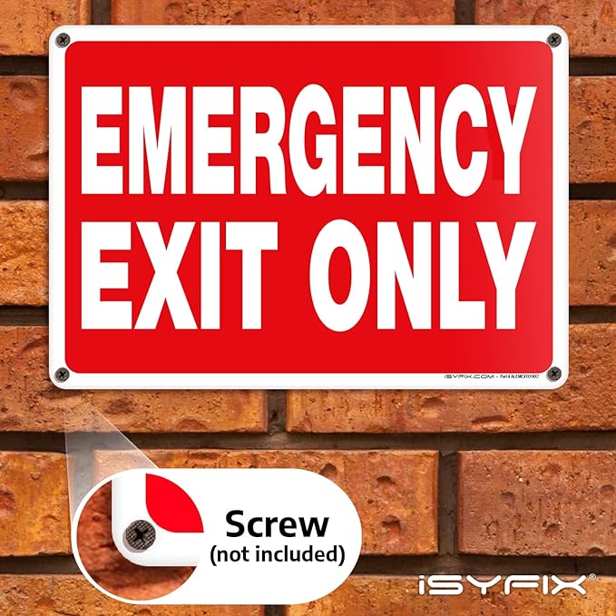 iSYFIX Emergency Exit Only Signs – 5 Pack 10x7 Inch – 100% Rust Free .040 Aluminum Signs, Laminated for Ultimate UV, Weather, Scratch, Water and Fade Resistance, Indoor and Outdoor
