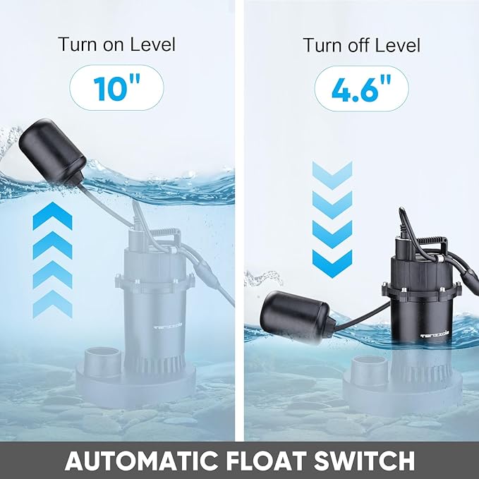Sump Pump, 1HP 4000GPH Submersible Water Pump with Float Switch, Portable Electric Cast Aluminum Sump/Sewage Pump with 10FT Cord for Basement Draining