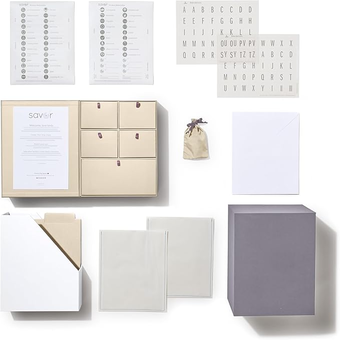 Savor | Deluxe Wedding Keepsake Box with 52 Labels, 6 Drawers, and 8 Vertical Files | Acid-Free Memory Organizer for Wedding Day, Bridal Shower & Anniversary (Slate, No Customization)