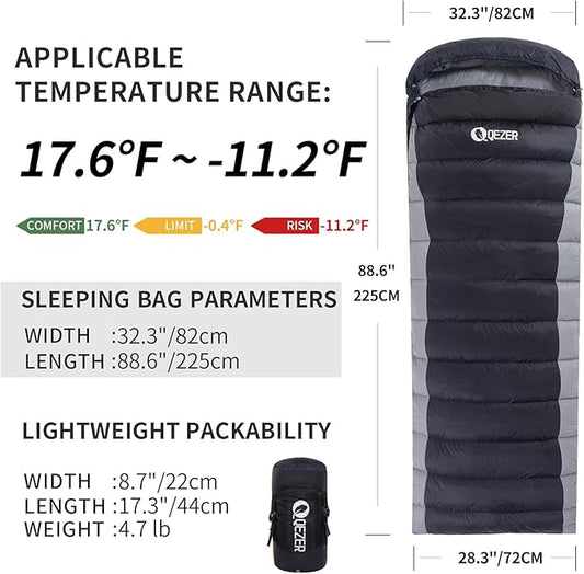 Ultralight Down Sleeping Bag for Adults - 600 Fill Power, Cold Weather, Backpacking, Camping, Hiking