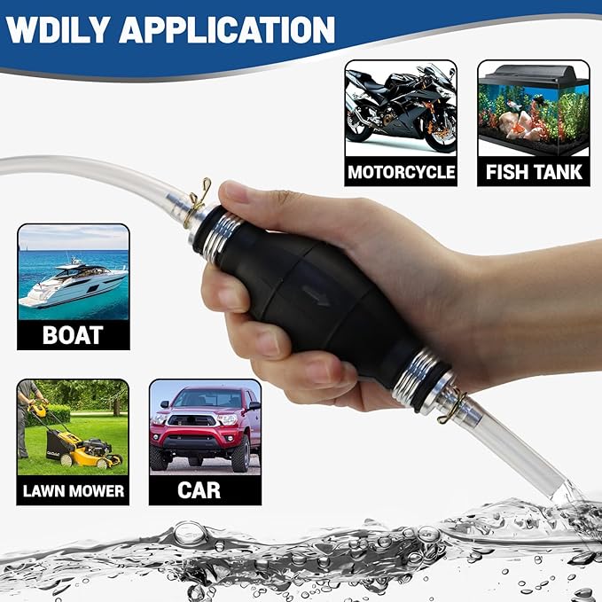 Gas Siphon Pump FUELIO - Hand Siphon Pump for Gasoline Transfer - Manual Siphon Pump For Water- Fuel Siphon Pump for Gasoline- Gas Siphon Hose Included