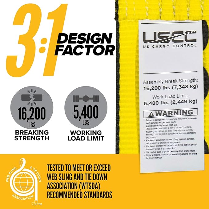 US Cargo Control 4" x 30' Winch Straps with Twisted Sewn Loops (10-Pack), 5,400 LBS Working Load Limit, Heavy Duty Flatbed Tie Downs, Yellow 4 Inch Straps for Flatbed Trailers and Trucks