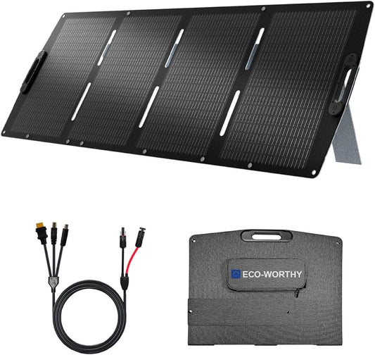 ECO-WORTHY 200W Portable Solar Panel for Power Stations,IP65 Waterproof & Lightweight with Adjustable Kickstand,23% High Efficiency Foldable Solar Panel for Outdoor RV Camping Off Grid Emergency