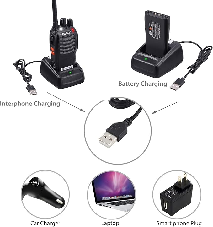Proster Rechargeable Walkie Talkies 2 Pair - Long Range Two Way Radios 16 Channel Handheld Walky Talky with Flashlight Li-ion Battery and Charger