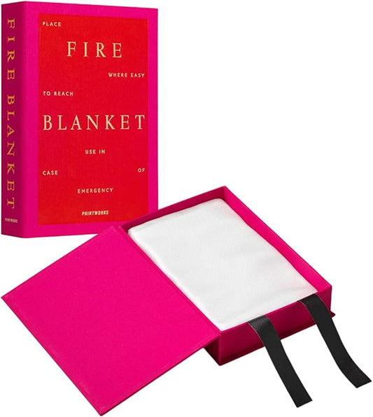 PrintWorks Cerise Fire Blanket for Home – Minimaslitc Emergency Safety Cover in Stylish Discreet Book-Style Storage Box