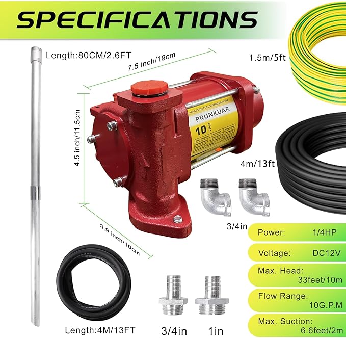 12V Fuel Transfer Pump w/Manual Nozzle, 10 GPM High Flow DC Diesel Transfer Pump, Gas Heavy Duty Transfer Pump with Filter for Gasoline, Diesel, Kerosene, Biodiesel and More