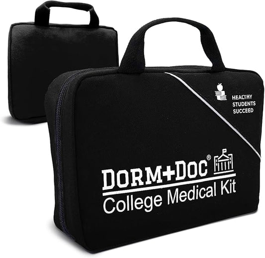 College First Aid Kit – Compact Emergency Medical Kit for Dorm Rooms, School, Sports – with Bandages, OTC Medicines for Relief, Gauze, Quick Care Set – Portable Health Kit - 175 PCS, Black