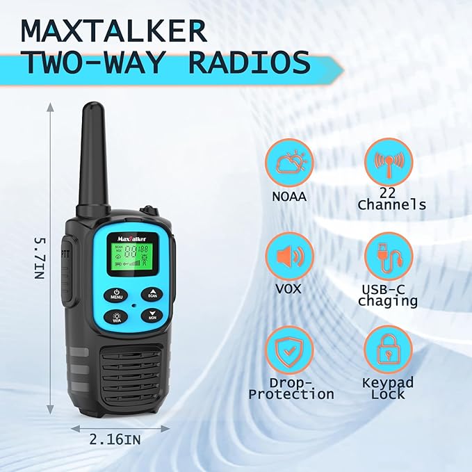 Walkie Talkies Long Range for Adults, Rechargeable Walkie Talkies 6 Pack with 22 FRS Channels, 2 Way Radios, NOAA, Li-ion Battery, LED Flashlight, VOX Gift for Family Camping
