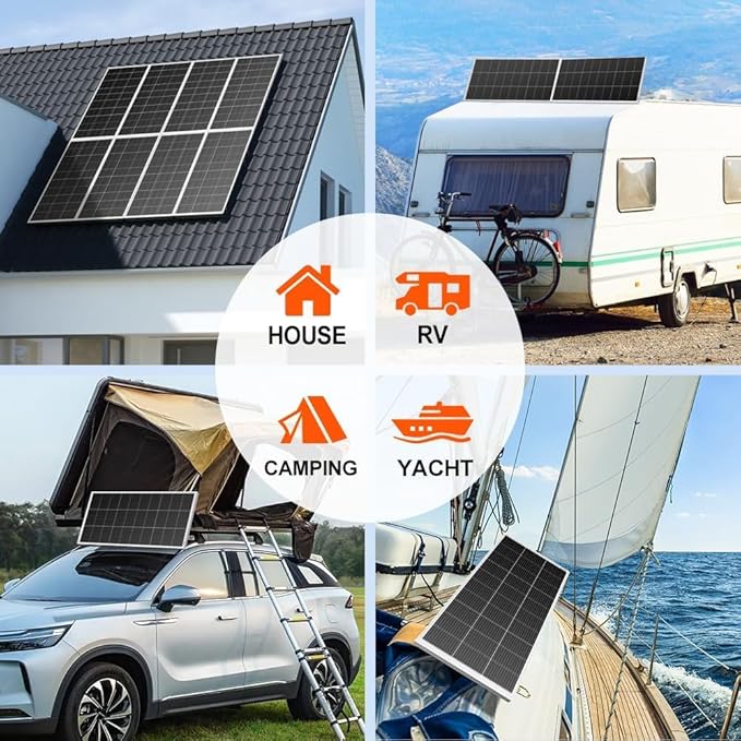 DOKIO 200W Monocrystalline Solar Panel 12V, Half-Cell High Efficiency Glass Module with Aluminum Frame, MC4 Connector, Pre-Drilled Holes for RV, Roof, Off-Grid Power