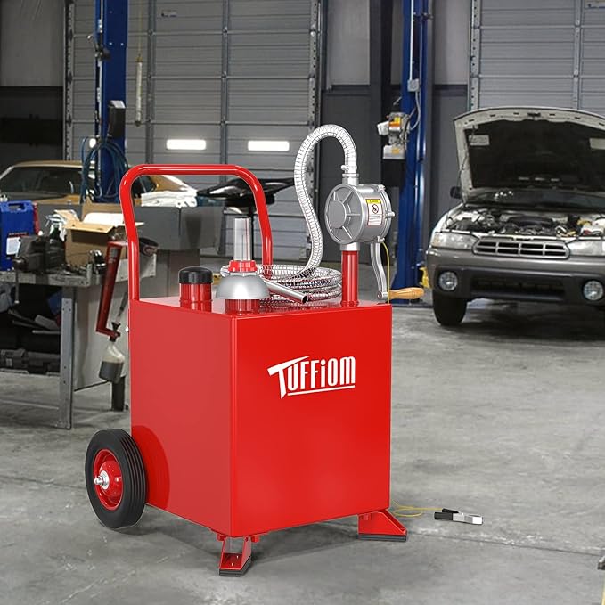 TUFFIOM 15 Gallon Fuel Gas Caddy w/Wheels & Manual Siphon Pump, Portable Diesel Fuel Transfer Storage Tank w/8.9ft Hose, Gasoline Can Container for ATV Car Mowers Tractor Boat Motorcycle