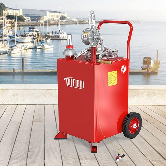 TUFFIOM 20 Gallon Fuel Gas Caddy w/Wheels & Manual Siphon Pump, Portable Diesel Fuel Transfer Storage Tank w/8.9ft Hose, Gasoline Can Container for ATV Car Mowers Tractor Boat Motorcycle