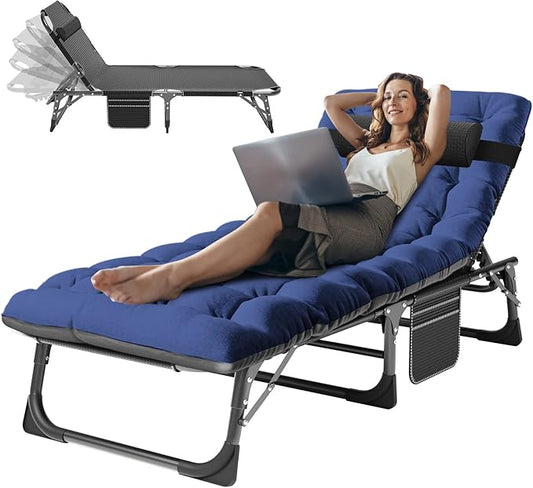 ABORON Patio Lounge Chair, Folding Guest Bed Cot for Adults, 500LB Heavy-Duty Capacity, Portable Extra Bed with Comfort Mat, Quick Fold Design for Indoor Guest Stays & Temporary Use