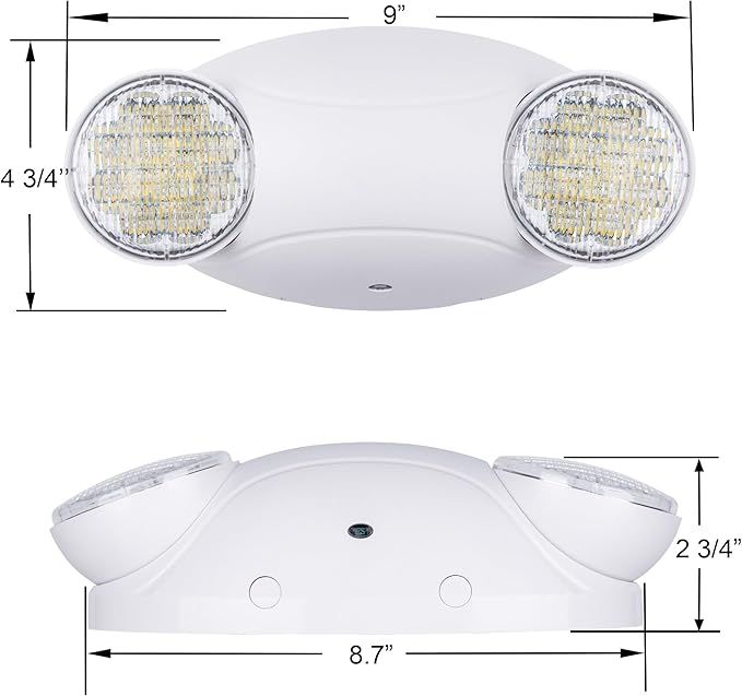 LIT-PaTH LED Emergency Lighting Fixtures with 2 LED Bug Eye Heads and Back Up Batteries- US Standard Exit Light, UL 924 and CEC Qualified, 120/277 Voltage, White, 6-Pack