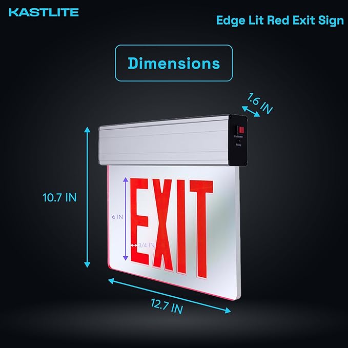 KastLite LED Emergency Edge-Lit Exit Sign, 180 Min Backup, Damp Rated, Red Letters, UL Listed, 120/277V, Acrylic Panel - 2 Pack
