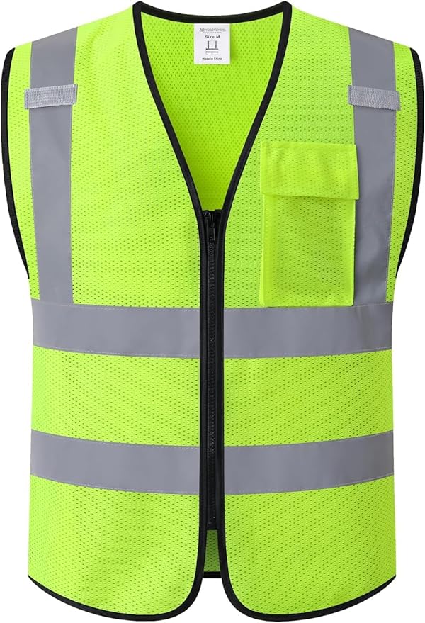 Hi Vis Reflective Safety Vest for Men Women Work,Mesh High Visibility Class 2 Construction Vest with Chest Pocket and Zipper Front,Meets ANSI/ISEA Standard (KZ179-Yellow-5XL)
