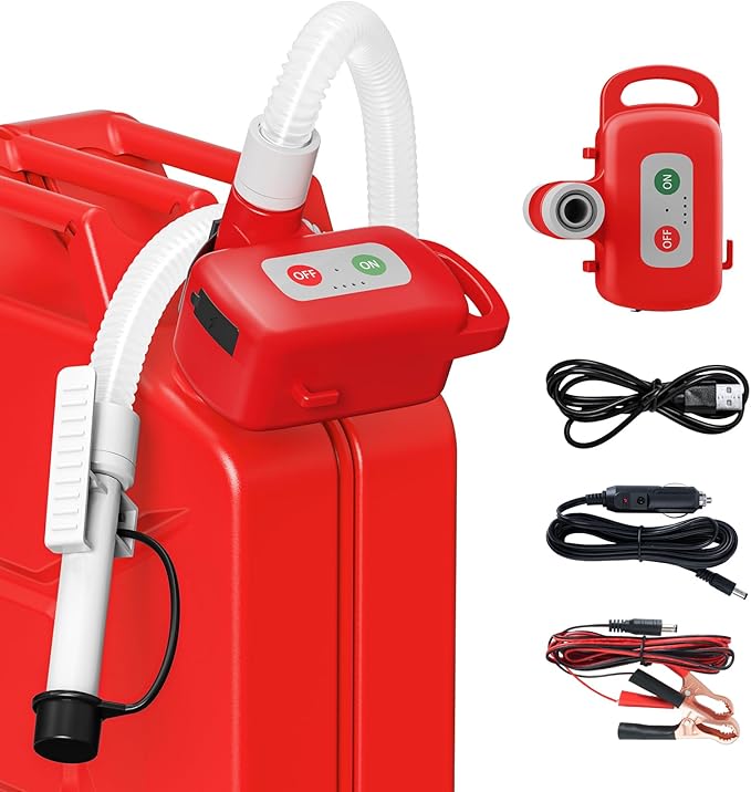 Automatic Fuel Transfer Pump, Fast 3.2 GPM Flow Gas Transfer Pump with Auto Stop Sensor Fuel Gas Can Pump, Rechargeable Lithium-Ion Battery Gas Pump, Red
