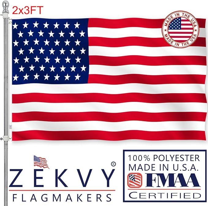 American US Flag 2x3 Outdoor Made in USA - Double Sided Heavy Duty Vivid Color United States Flag Banners with 2 Brass Grommet