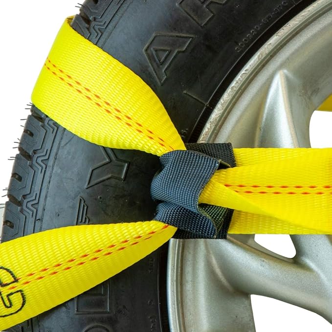 VULCAN 8-Point Roll Back Vehicle Tie Down Kit with Chain Tails on Both Ends - Set of 4 - Classic Yellow