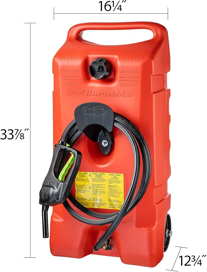 Scepter Duramax Flo ’N Go 14 Gallon Gas Caddy, 53 Liter Portable Fuel Tank and Fuel Transfer Pump with 10-Foot Hose for Lawn Mower, Farm, Marine, and Home Use, Gasoline Only, Red (2024 Version)