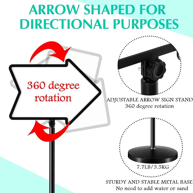 Lincia 1 Pack Dry Erase Board Arrow Sign Stand Adjustable Holder Floor Signs 11.7 x 16.5 Inch Dual Sided with Heavy Duty Pedestal for Indoor Outdoor Hotel School