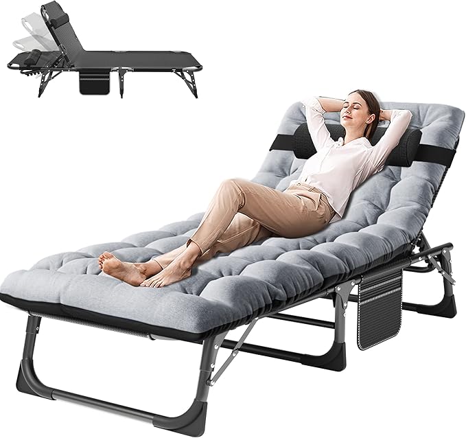 ABORON Patio Lounge Chair, Folding Guest Bed Cot for Adults, 500LB Heavy-Duty Capacity, Portable Extra Bed with Comfort Mat, Quick Fold Design for Indoor Guest Stays & Temporary Use